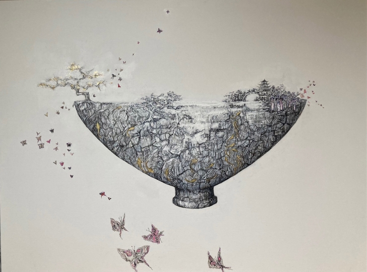 Japanese Bowl Life with Butterflies 